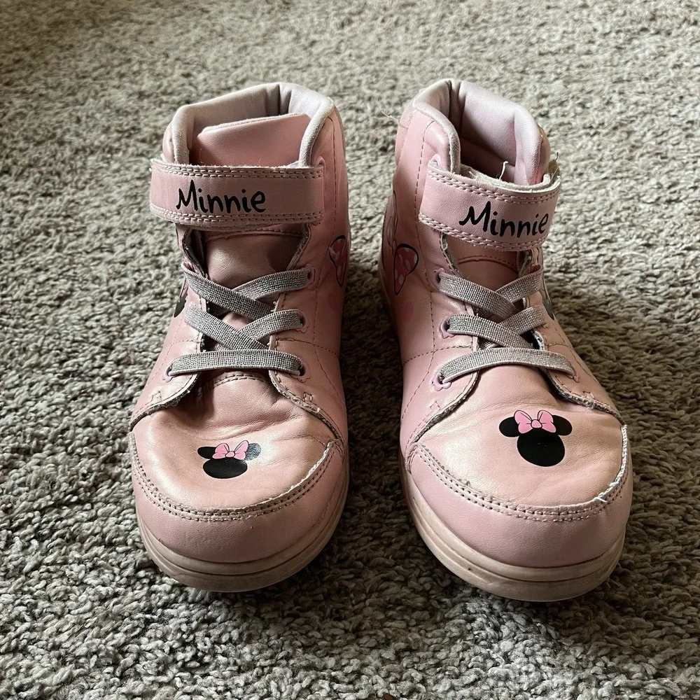 Disney Minnie Mouse Shoes Pink Girls Size 4 Hi Top No Lace‎